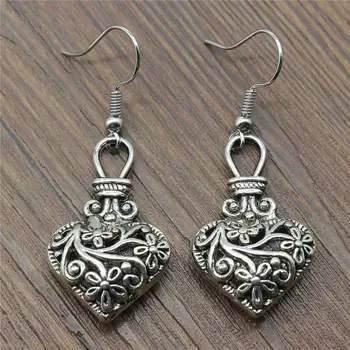 

Vintage Women Fashion Drop Earrings Simple 31x19x9mm Vintage 3D Hollow Flowers Heart Charming Dangle Earrings