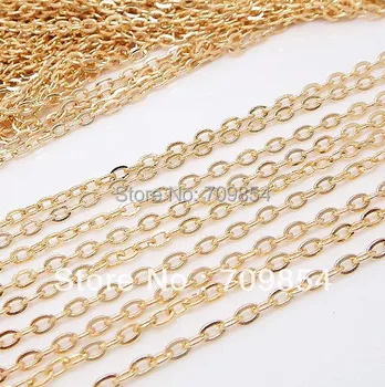 

free shipping!!! 50meter/lot light gold plated 3*4mm cable link chain jewelry chain