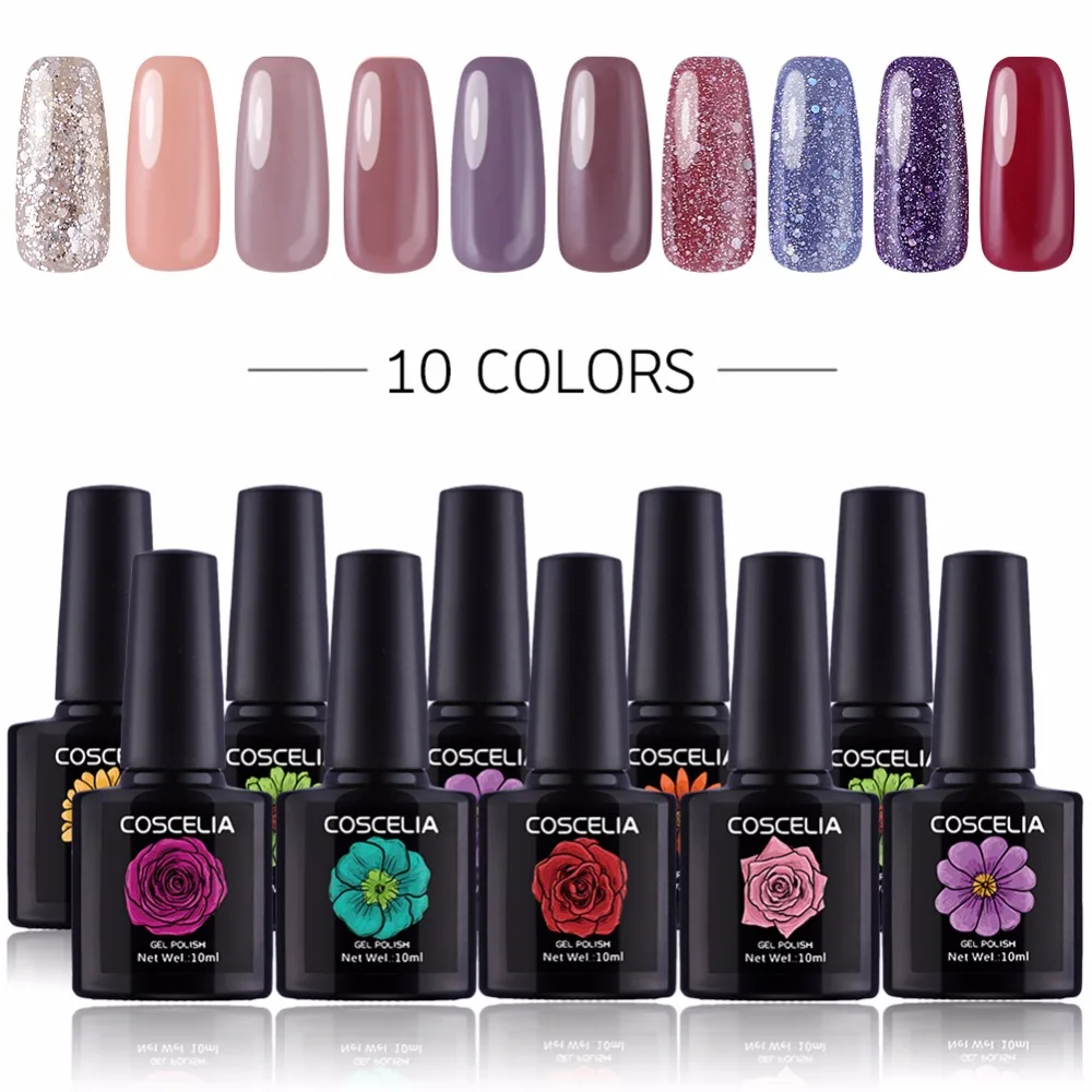 

10pcs Coscelia Gel Varnish Nail Art DIY 80 Colors Soak off Organic Odorless Enamels LED UV Nail Gel Polish Set