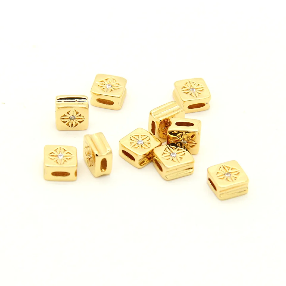 Ailatu 10 шт. Винтажные бусины 6x6 мм, прозрачный CZ прямоугольный Браслет Разъем для роскошных модных ювелирных изделий - Цвет: Gold Color