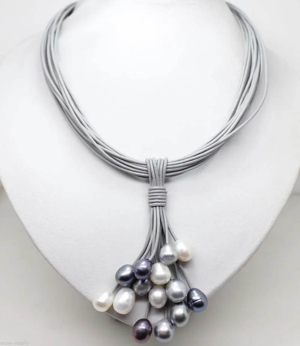 

Hot sale new Style >>>>>FASHION 10-11MM MIX COLOR PEARL PENDANT NECKLACE LEATHER CORD CHAIN MAGNET CLASP