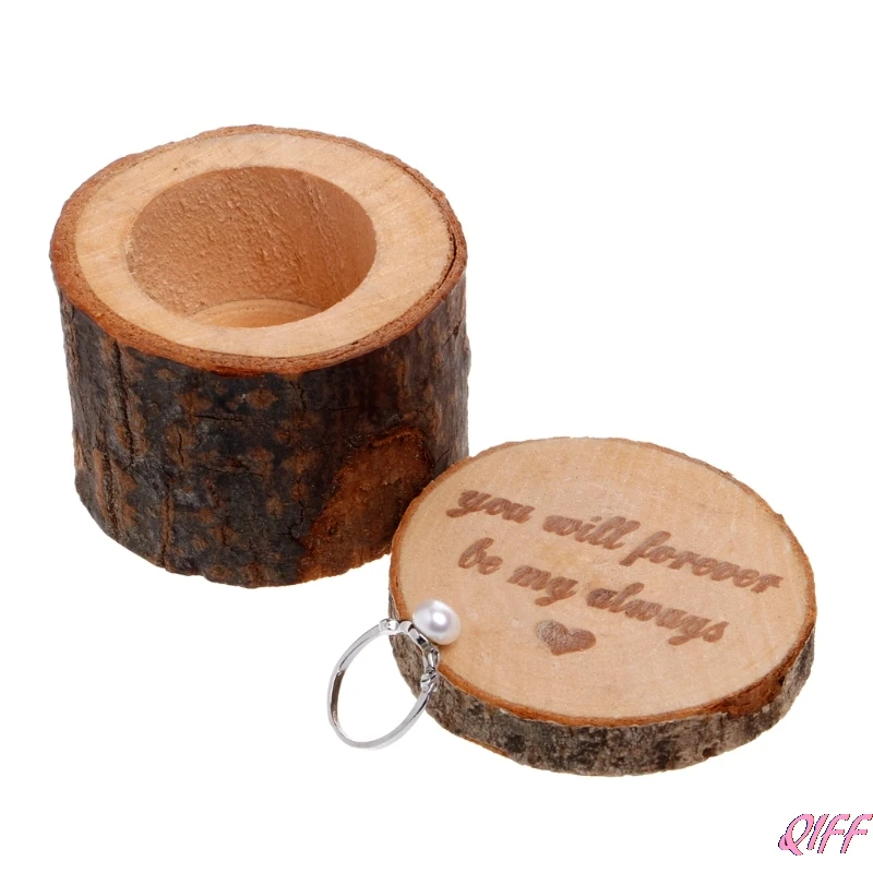 

Natural Wooden Wedding Ring Box Engagement Jewelry Display Storage Case Vintage