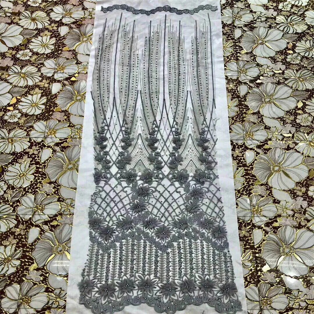 

2018 High Quality 3d Lace Fabric pale grey Fashion French Net Lace Tulle Lace Fabric Party Dress HJ393-2