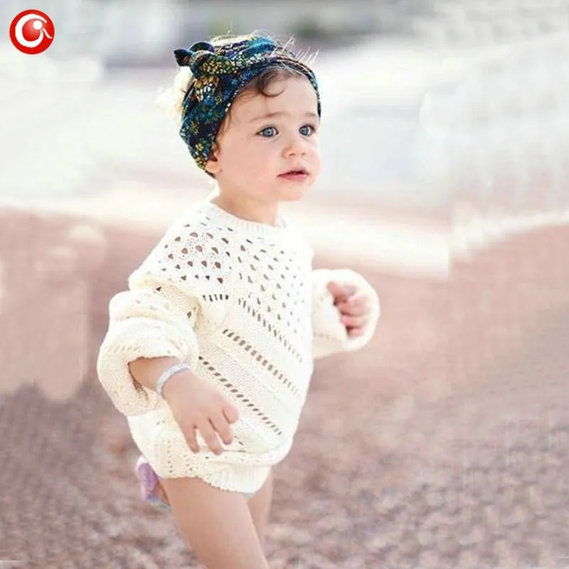 12M-5Y Baby Girls Pullover Sweaters Whiter Cotton Kids Knit Cardigan Clothing Hollow Out Children\'s Long Sleeve Jumper Clothes (2)