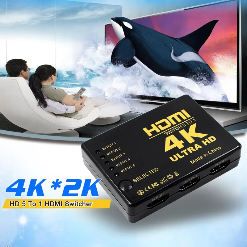HDTV 1080 p 5-Порты и разъёмы переключатель выбора Splitter концентратор ИК-пульт дистанционного 3D 4 K * 2 K HDMI коммутатор высокое качество