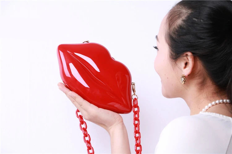 Красный клатч губы сумка высокого качества Дамская акриловая цепь сумка через плечо Bolsa вечерняя сумка губы форма кошелек