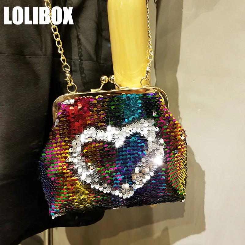 

LOLIBOX Women Messenger Bags Colorful Sequins Bling Symphony Metal Small Bag DIY Chain Shoulder Bags Ladies Evening Party Bags