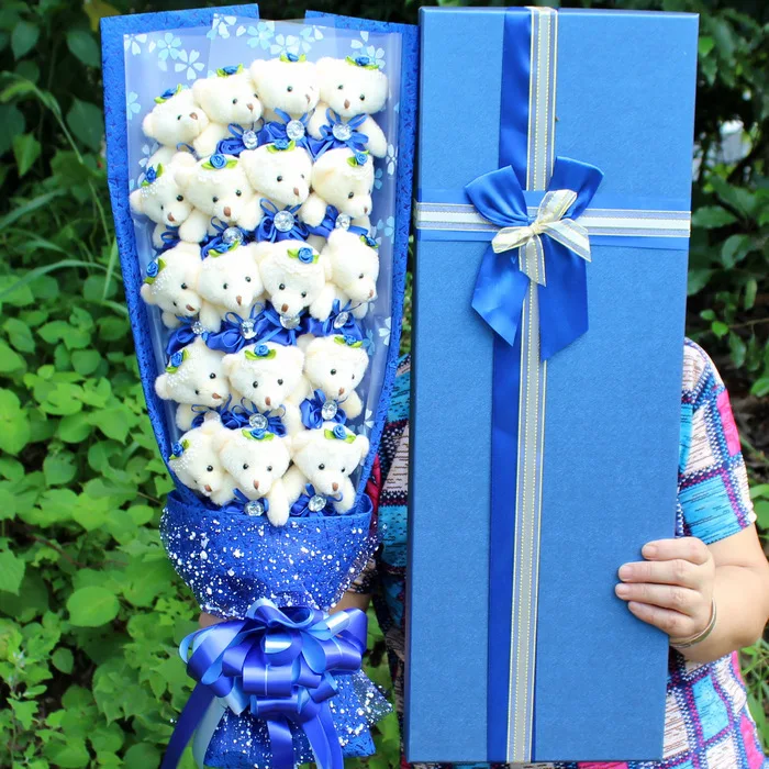 15 стилей Kawaii плюшевый мишка+ мыло цветок плюшевая игрушка для девочки медведь куклы мультфильм цветок букет Валентина Выпускной подарок на день рождения - Цвет: D NO BOX