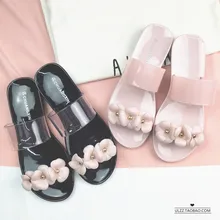 2017 sandales D’été doux rose fleurs faible talon sandales à bout ouvert de gelée sandales en plastique pantoufles femmes