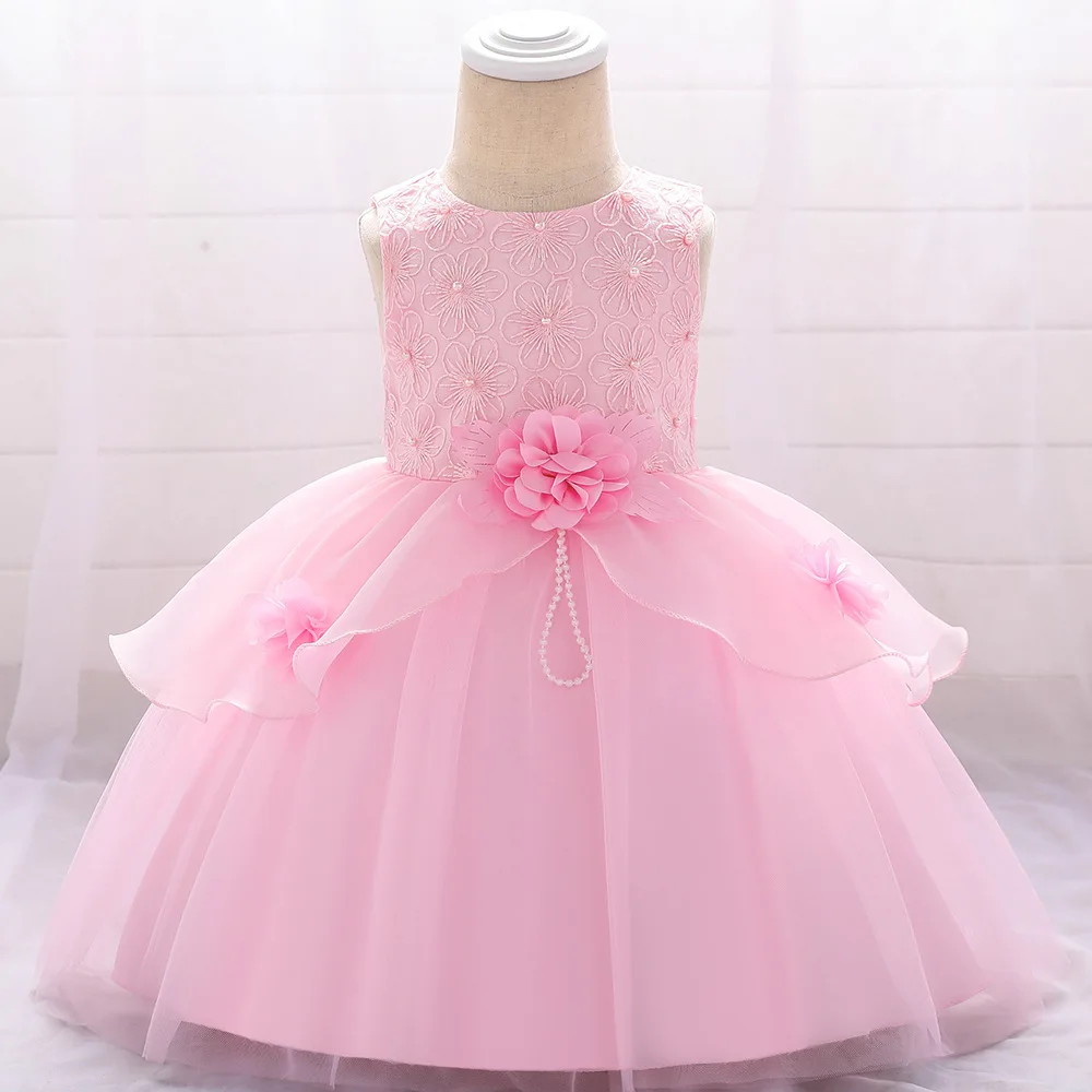 Пышное кружевное платье для маленьких девочек, платья для дня рождения для маленьких девочек 3-24 мес., 1 год, Vestido, вечерние платья принцессы на свадьбу для маленьких девочек - Цвет: L1880XZ-PI