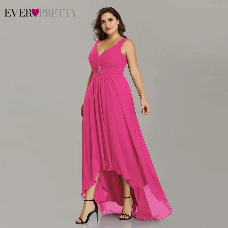 Платья для выпускного вечера размера плюс, длинные,, элегантные, бордовые, трапециевидные, без рукавов, с кристаллами, высокие, низкие, красивые, вечерние платья для особых случаев - Цвет: Hot Pink