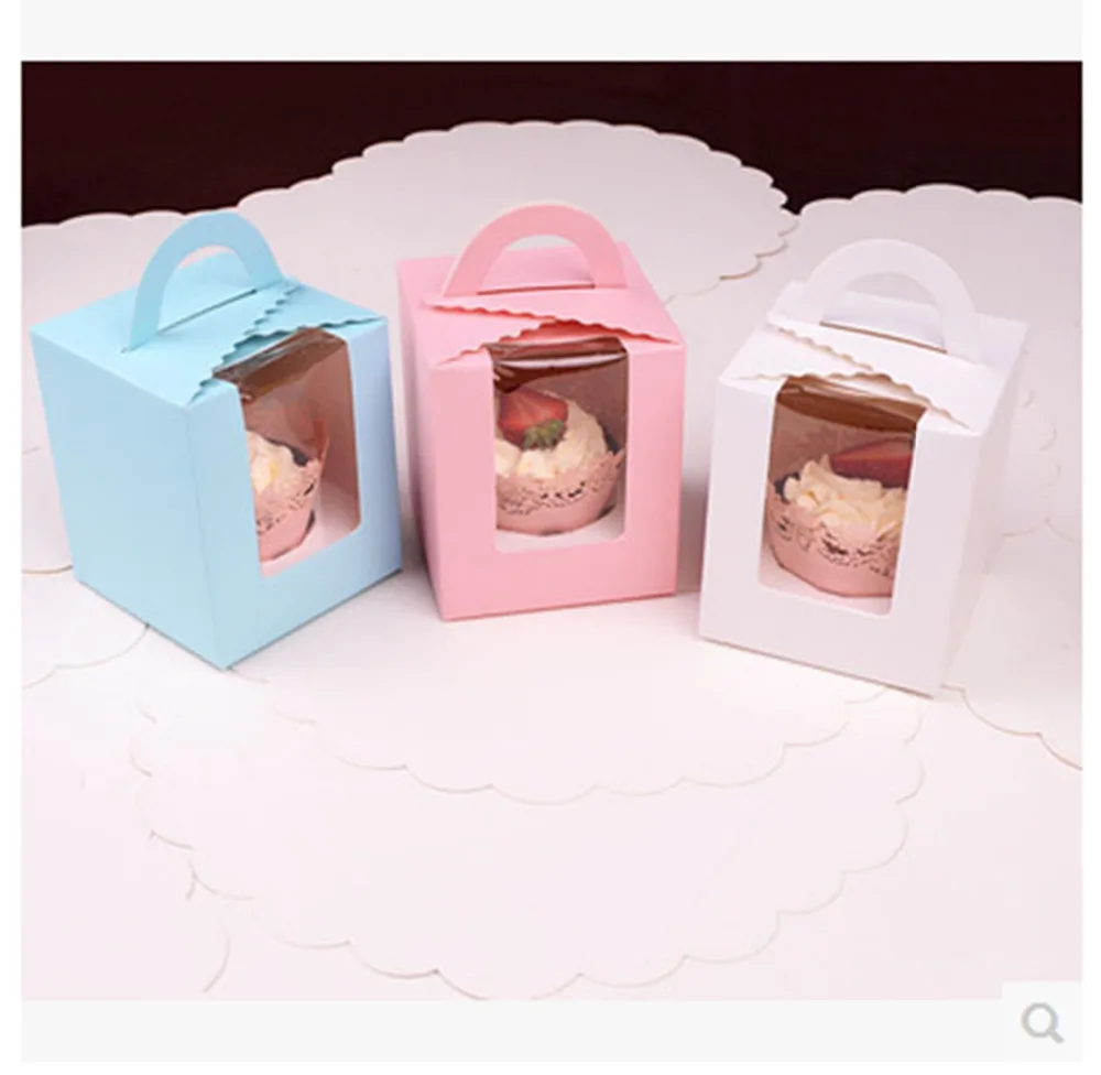 

100pcs / lot Cupcake boxes with window with handle macaroon box / muffin box