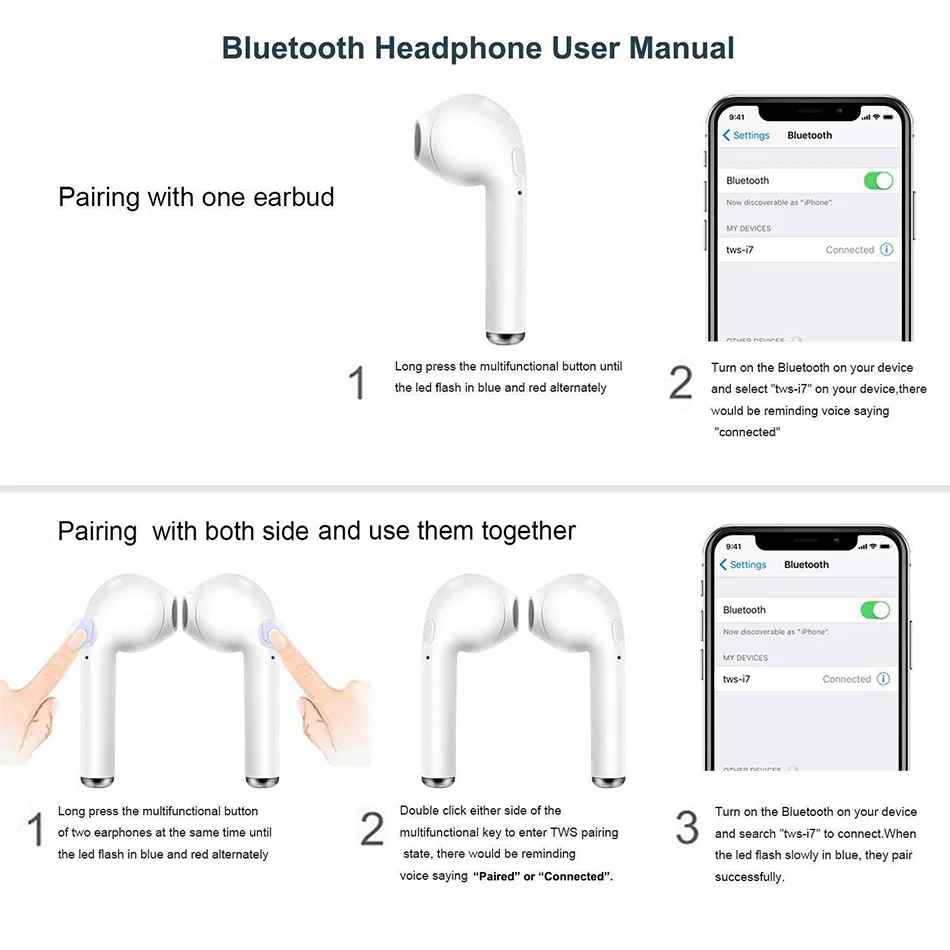 HOT VIKEFON i7 i7s TWS Mini Wireless Bluetooth Earphone In-Ear Stereo Earbud Headset with Charging Box Mic For All Smart Phone