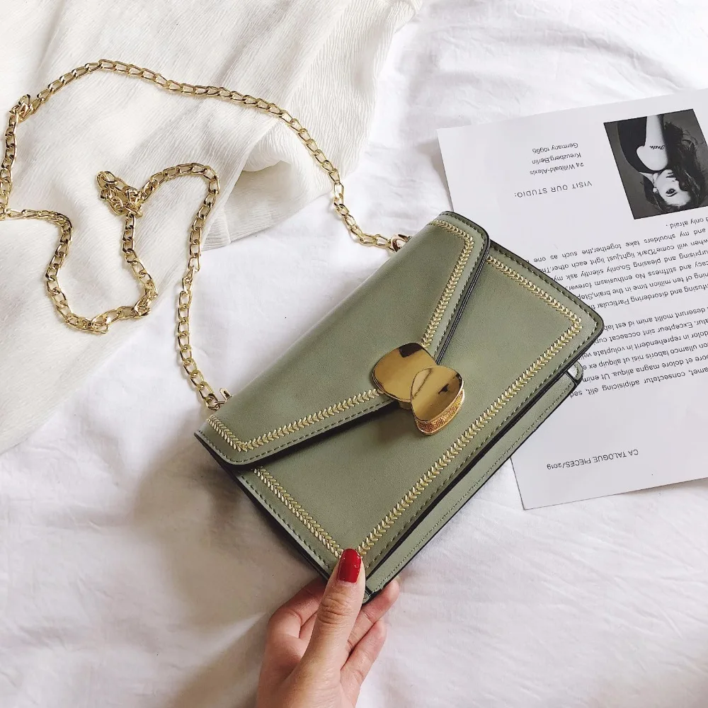 

2019 Matcha green PU Leather chain design Crossbody Bags Women Small Chain Handbag small bags Ladies Designer Evening Bags