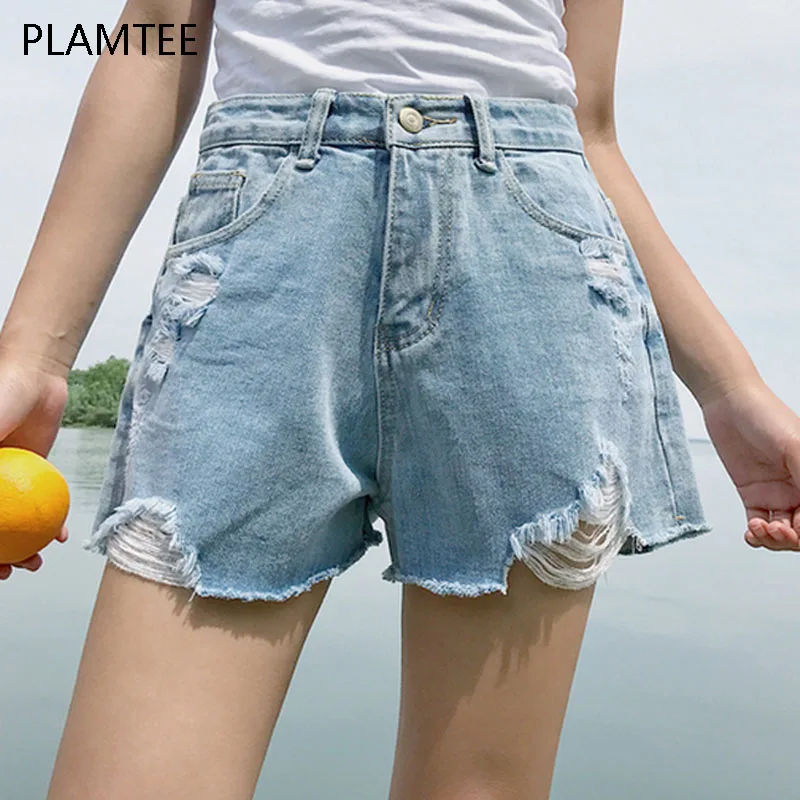 PLAMTEE отверстия Для женщин Джинсовые шорты Высокая талия с бахромой женские
