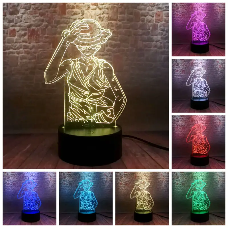 

One Piece Anime Figma Model 3D Nightlight LED 7 Colors Changing Japan Manga Model Monkey D. Luffy action & toy figures
