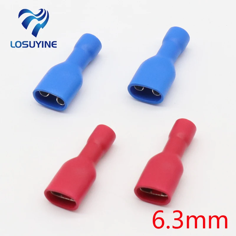 Totalmente Isolado Conector de Cabo de Fio de Emenda 6.3 mm Friso Terminais Elétricos 100 Vermelho 100 Azul Kit Conjunto 200 Peças