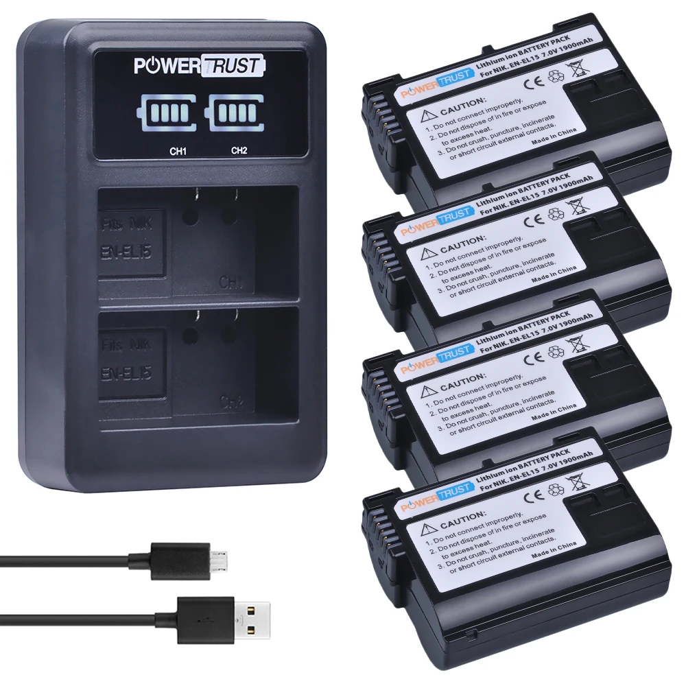 

4Pcs 1900mAh EN-EL15 ENEL15 EL15 Battery + LED USB Dual Charger for Nikon D500,D600,D610,D750,D7000,D7100,D7200,D800,D800E,D810,