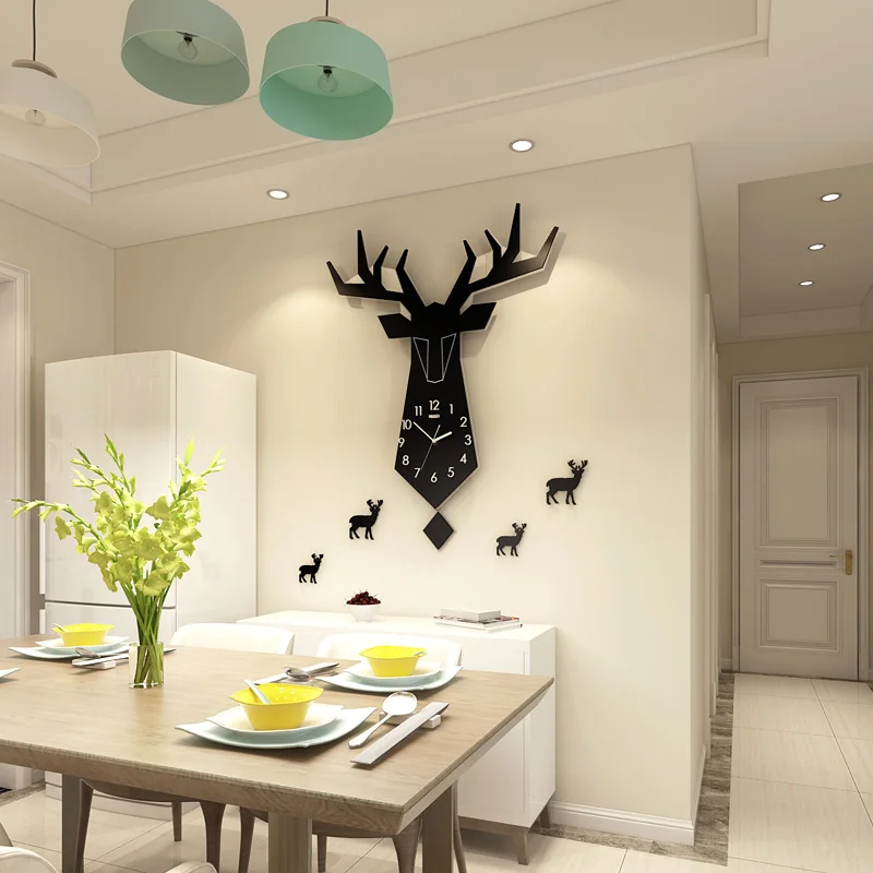 Новые 3D Геометрические Животные Олень Северный Европейский стиль настенные часы современный дизайн гостиная модные часы настенные стикеры домашний декор