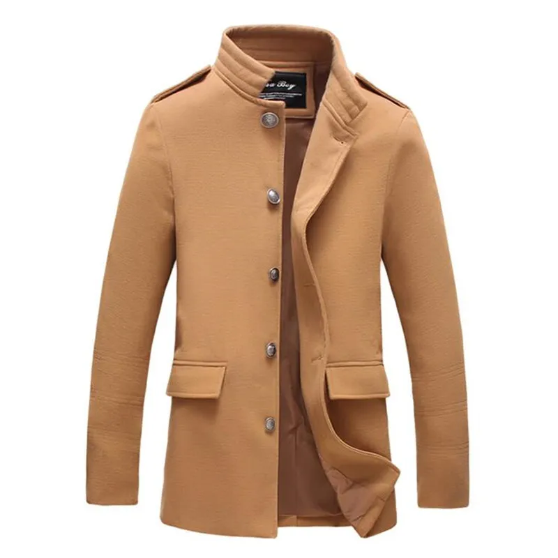 Новая зимняя однотонная мужская бутиковая Высококачественная шерстяная одежда для отдыха, пылезащитная куртка из смесовой шерсти, пылезащитная куртка с воротником-стойкой - Цвет: Хаки