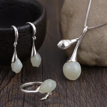 

wholesale S925 pure silver Natural stone silver inlay process The woman delicate earrings ring New gift