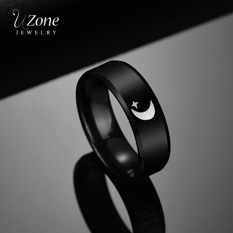 UZone 8 мм черное кольцо с логотипом Луны и звезды мусульманское арабское