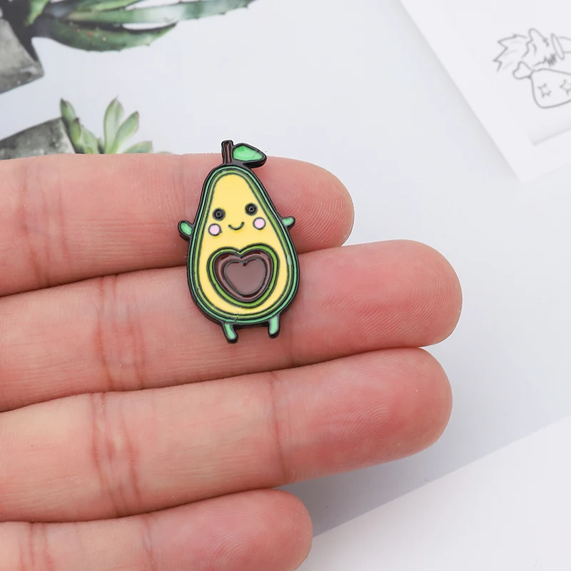 Avocado Pin Tropical Fruit Heart Core Avocado Enamel Pin Button Cartoon Funny Brooch for Kids Bag Clothes Badge Fruit Jewelry