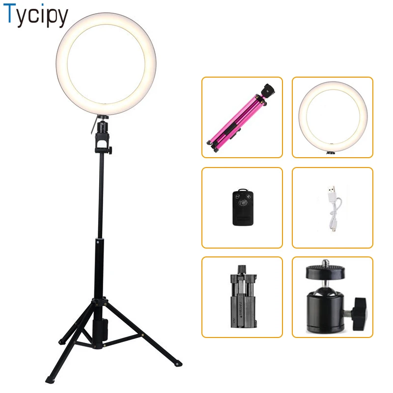 

Tycipy 8" Ring Light LED Photography Soft Warm White Light Phone Camera Tripod Lock Selfie Stick USB Plug Bluetooth Shutter