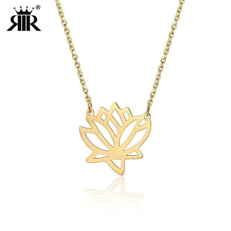 

RIR Inspirational Lotus Flower Necklace Yoga Jewelry Buddhist Blossom Gifts For Her Mother's Love In Stainless Steel