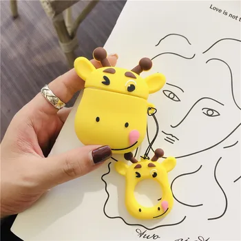 

Bluetooth Earphone Case for Airpods cute Accessories Protective Cover Anti-lost Strap Cartoon Silicone unique luxury 3D giraffe