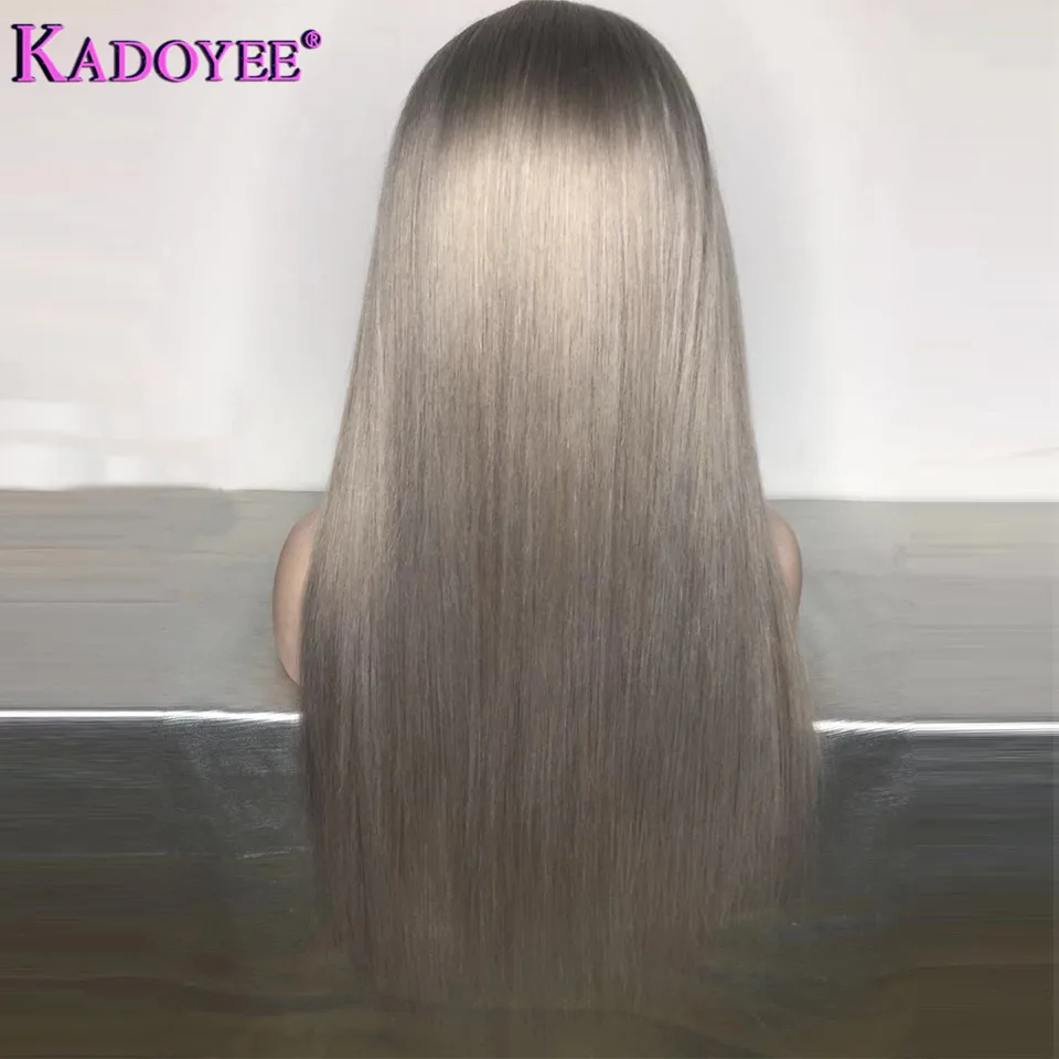 Ombre Grey Human Hair Lace Front Wig Pre plucked With Baby hair Ear to Ear Frontal Straight Human Remy Hair Lace Wig For Women