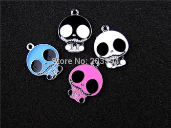 

AE464 Mix Color 20Pcs Alloy Metal Enamel Skull Charms Pendants 30x23mm