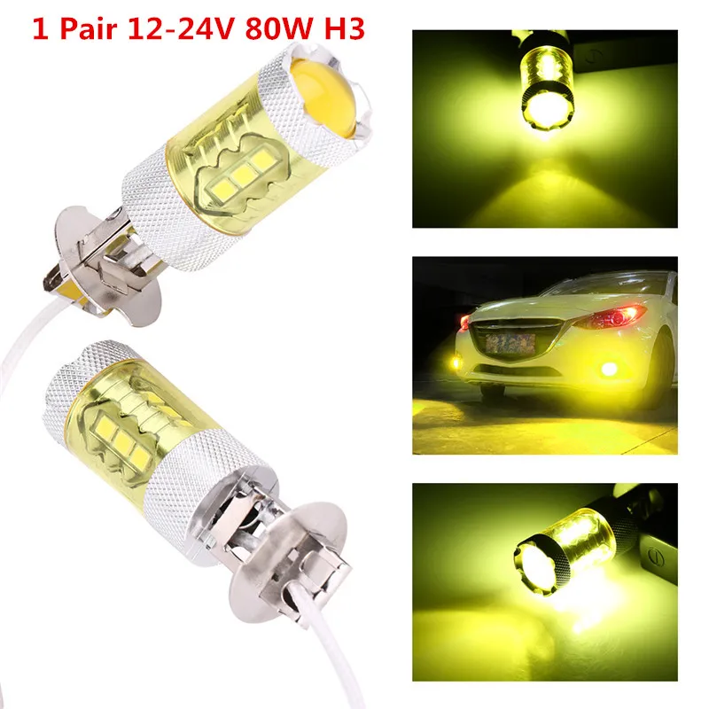 Светодиодный Противотуманные фары 1 пара 12-24 V 80 W H3 16SMD светодиодный желтый противотуманные фары Дневные Фары свет лампы высокой Яркость низкая Мощность потребление противоударный