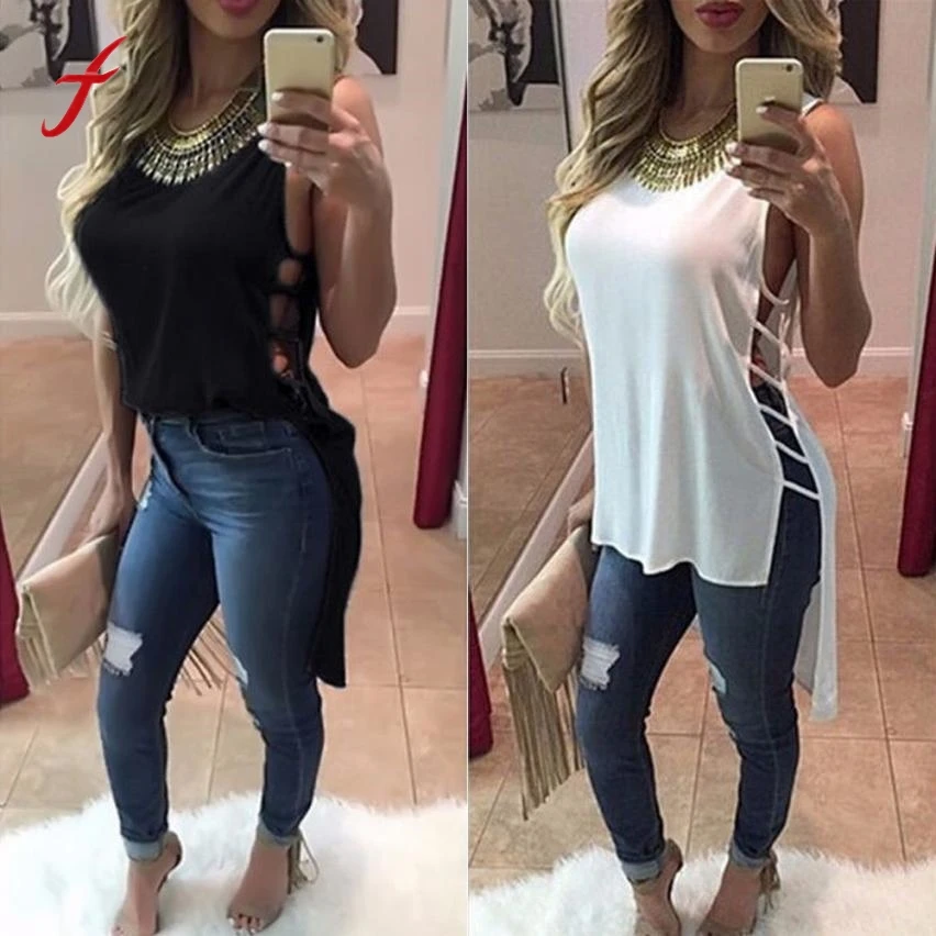 

2019 Summr Sexy Solid Womens Casual Chiffon Soft Vest Top Hollow Out Irregular O-Neck Sleeveless Club Night Tank Tops T-Shirt