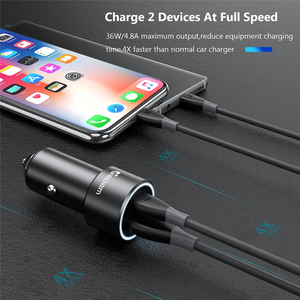 TIEGEM QC3.0 المزدوج USB سيارة شاحن آيفون USB نوع C PD سريعة تهمة 3.0 سيارة شاحن سامسونج S9 Xiaomi سوني LG محول
