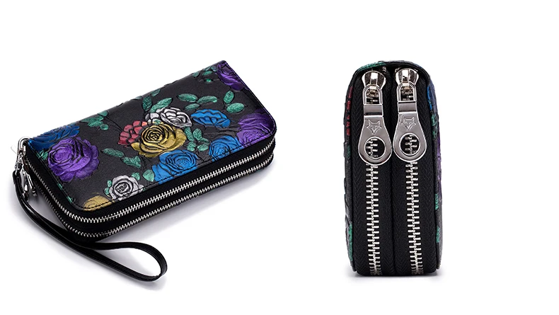Lomelobo Hand Painted Lady Wallet Long Split Leather Flowers Women Cute Purse Girls Business RFID Card Holder portomonee HPL8349 Details (15)