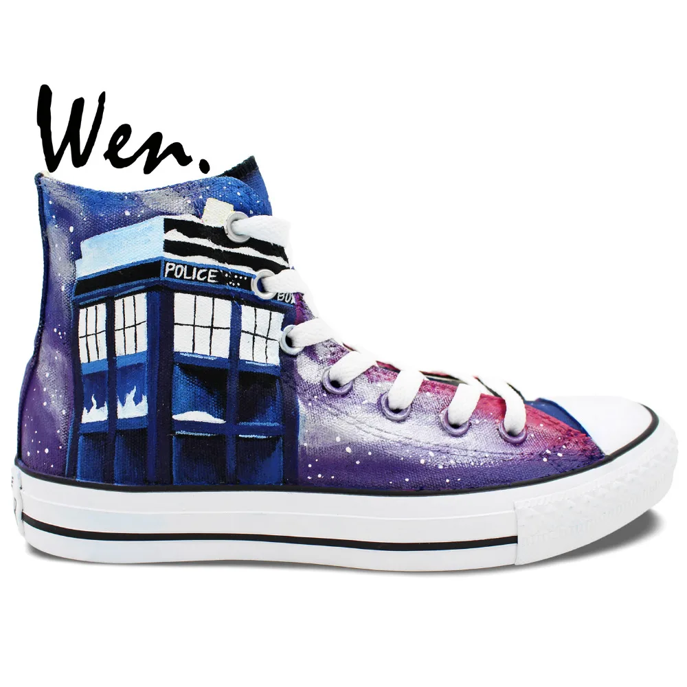 Wen Hand Painted Shoes Design Custom font b Sneakers b font Dalek Weeping Angel Large Tardis