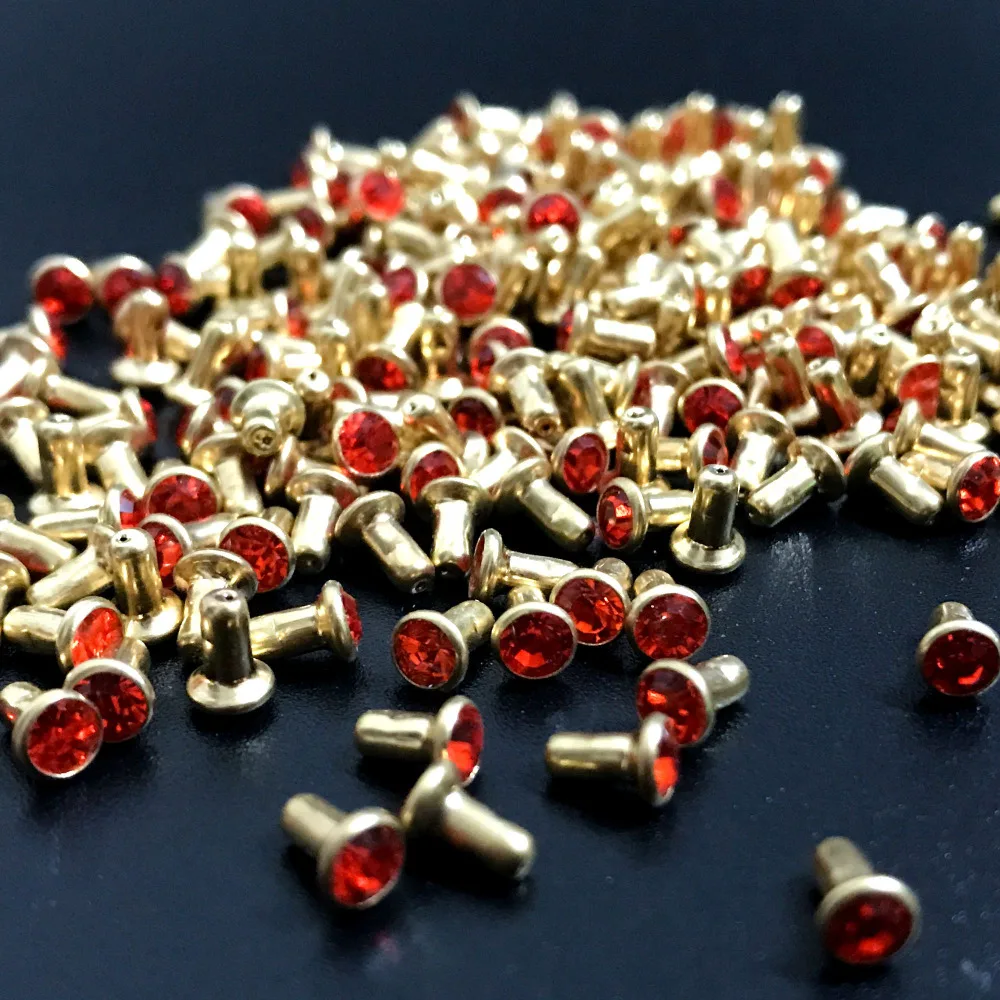 New Coming DIY 100PCS 4MM Gold Plated CZ+++ Sun Orange Crystal Rivets