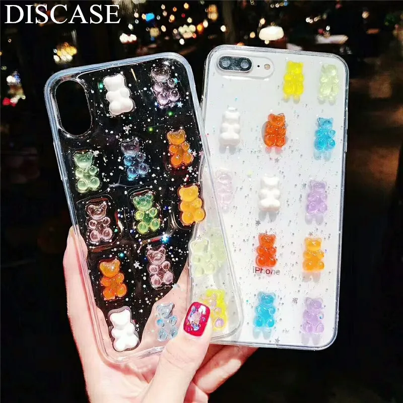 

DISCASE Cute 3D Stereo Glitter Phone Case For Huawei P20 P30pro Nova3 3i 3e 2 2s 4 For Samsung Colored Bear Epoxy Soft Cover Bag