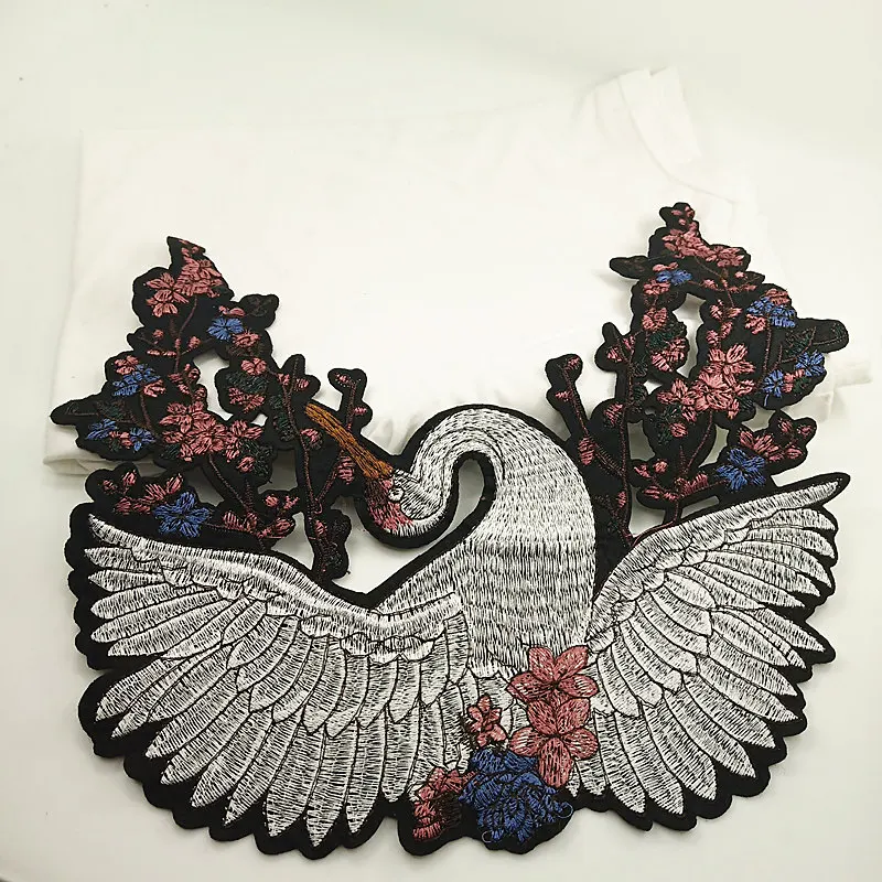 Sew On Embroidery Crane Bird Patch Embroidered Flower Patches (2)