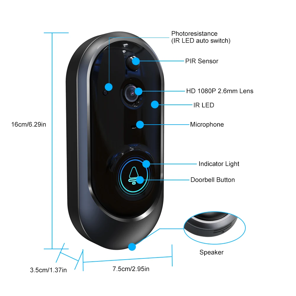 Беспроводная видеокамера на дверной звонок wifi 1080 P домашняя камера безопасности
