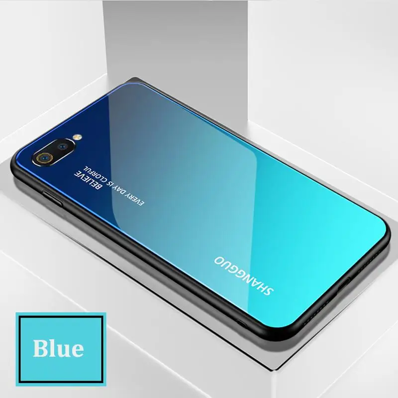 Для Realme C2 чехол Aurora дизайн Закаленное стекло протектор глянцевый градиентный чехол для телефона для Realme C2 твердый корпус Funda Coque