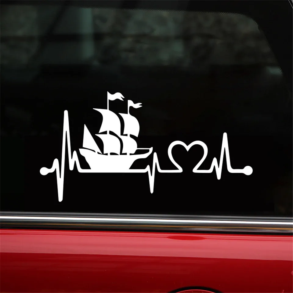 Pirate Ship Heartbeat Lifeline Stickers Decals Vinyl Car-styling Car Body Door Wall Window Reflective Sticker Funny19.5cm10 (6)