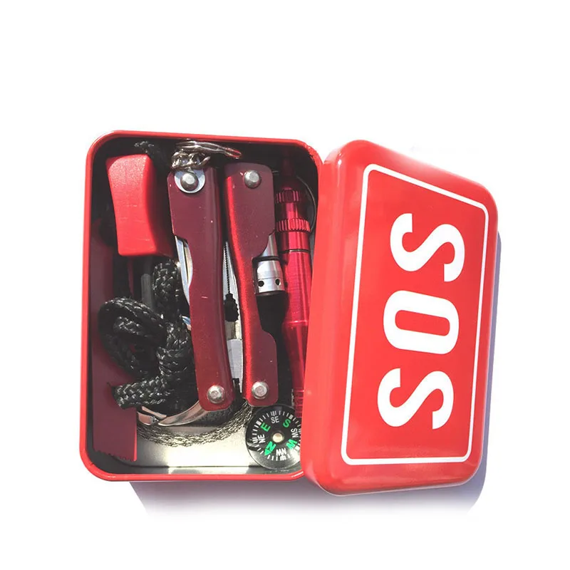 

Emergency Camping box self-help SOS survival kit Equipment for Camping Hiking saw whistle compass tools
