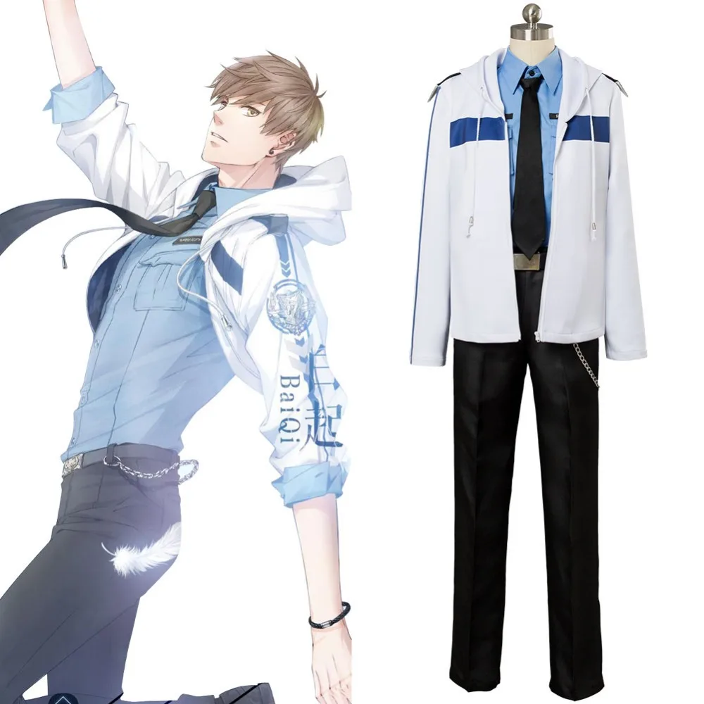 

[March Stock ]Game Love And Producer Cosplay Bai Qi Cosplay Costume Full Set Suit With Coat Uniform Halloween Costume For Adult