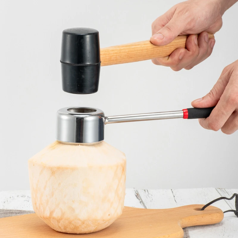 Открывалка для кокоса набор инструментов пищевой 304 из нержавеющей стали нож для кокосового мяса резиновый молоток с деревянной ручкой простой в использовании Прочный