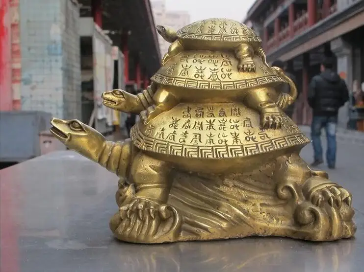 

Chinese Brass Sculpture pyramid Three reptile TURTLE Tortoise longevity luckly