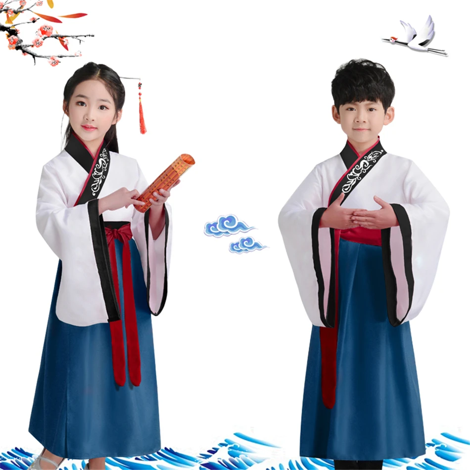 Традиционная китайская одежда для детей, древние костюмы для маленьких девочек, народный танец, ханьфу, платье, сценический костюм для мальчиков