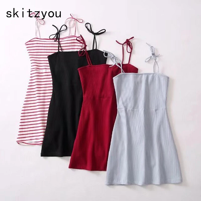 Женский хлопковый сарафан skitzyou черный облегающий мини платье с открытыми