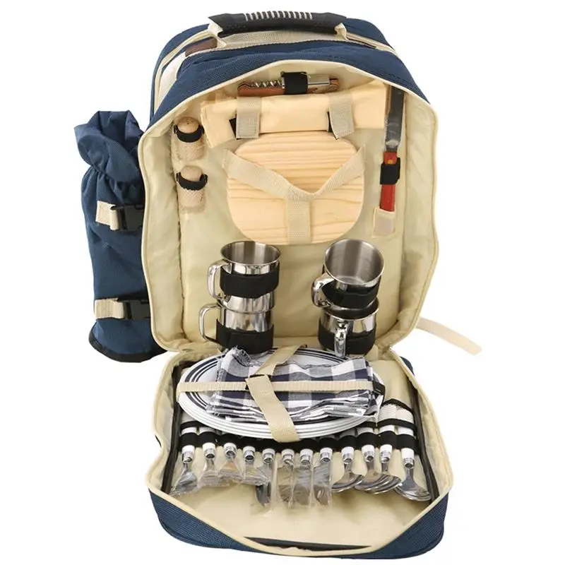 

LumiParty 4 Person Picnic Portable Double Shoulder Bag Food Lunch Bag Waterproof Tableware Backpack Hamper Cooler bolsa termica